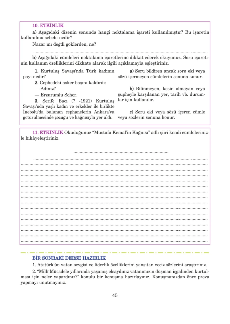 5. Sınıf Türkçe Ders Kitabı Cevapları Anıttepe Yayınları Sayfa 45