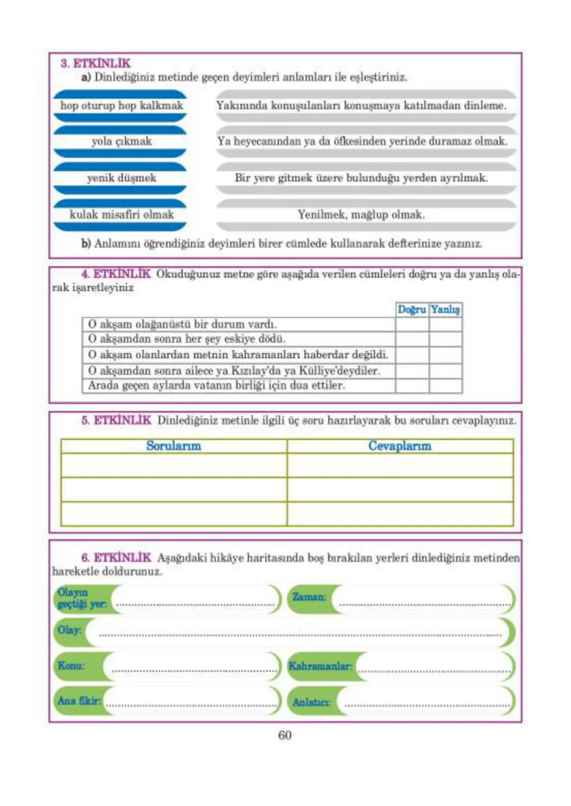 5. Sınıf Türkçe Ders Kitabı Cevapları Anıttepe Yayınları Sayfa 60