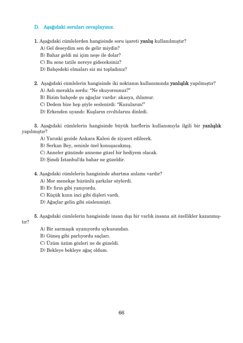5. Sınıf Türkçe Ders Kitabı Cevapları Anıttepe Yayınları Sayfa 66