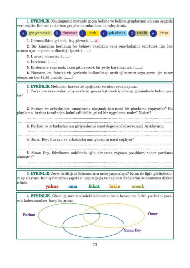 5. Sınıf Türkçe Ders Kitabı Cevapları Anıttepe Yayınları Sayfa 73