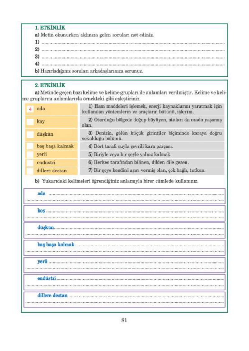 5. Sınıf Türkçe Ders Kitabı Cevapları Anıttepe Yayınları Sayfa 81