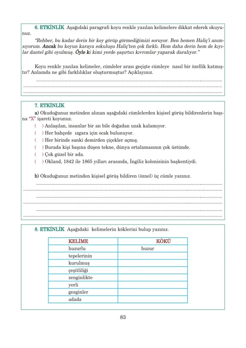 5. Sınıf Türkçe Ders Kitabı Cevapları Anıttepe Yayınları Sayfa 83