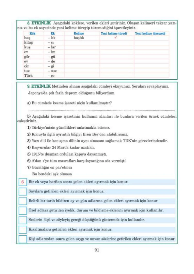 5. Sınıf Türkçe Ders Kitabı Cevapları Anıttepe Yayınları Sayfa 91