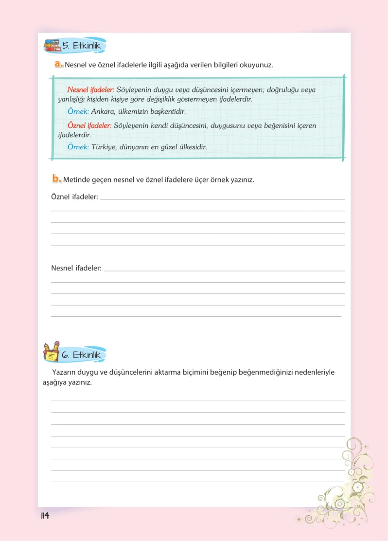5. Sınıf Türkçe Ders Kitabı Cevapları Koza Yayınları Sayfa 114