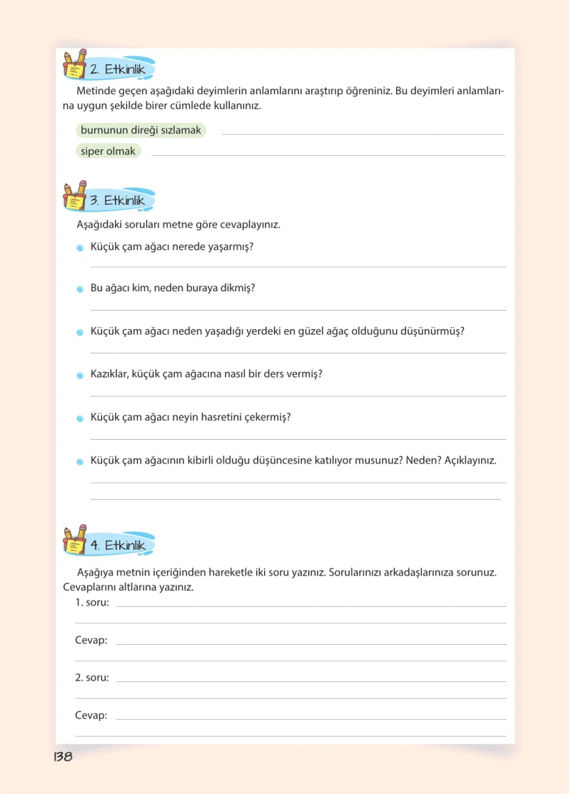 5. Sınıf Türkçe Ders Kitabı Cevapları Koza Yayınları Sayfa 138
