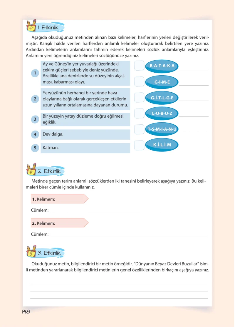 5. Sınıf Türkçe Ders Kitabı Cevapları Koza Yayınları Sayfa 148