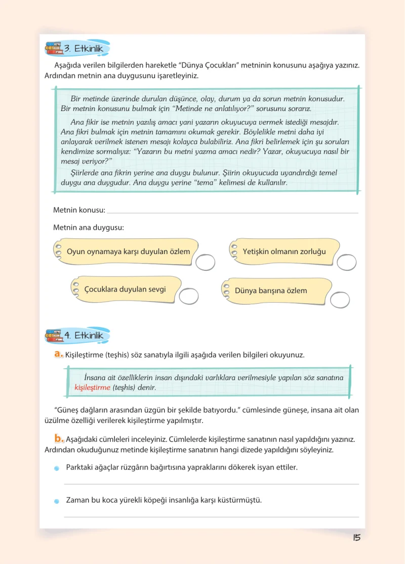 5. Sınıf Türkçe Ders Kitabı Cevapları Koza Yayınları Sayfa 15