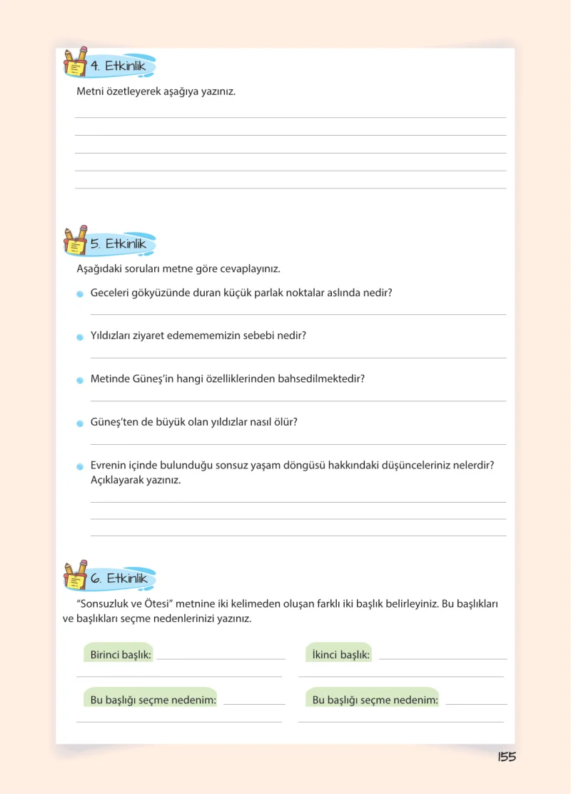 5. Sınıf Türkçe Ders Kitabı Cevapları Koza Yayınları Sayfa 155