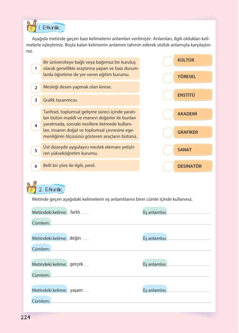 5. Sınıf Türkçe Ders Kitabı Cevapları Koza Yayınları Sayfa 224