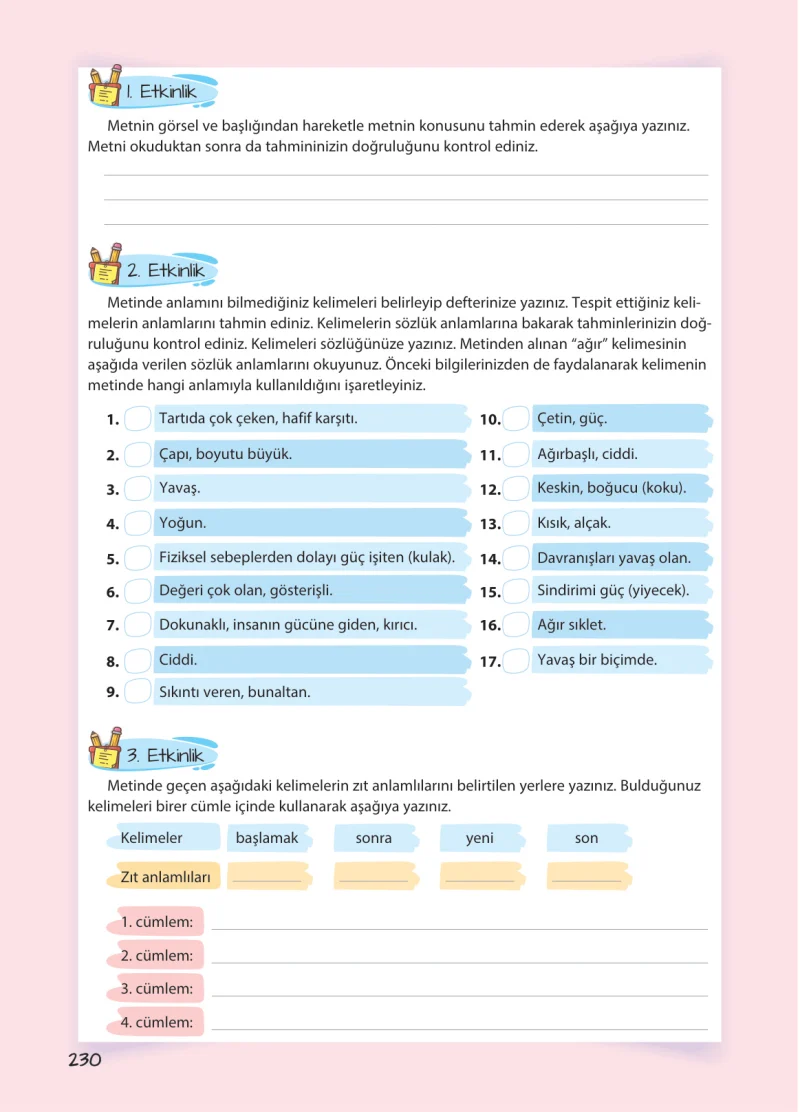 5. Sınıf Türkçe Ders Kitabı Cevapları Koza Yayınları Sayfa 230