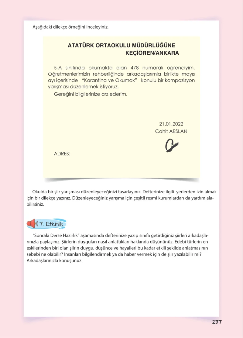 5. Sınıf Türkçe Ders Kitabı Cevapları Koza Yayınları Sayfa 237