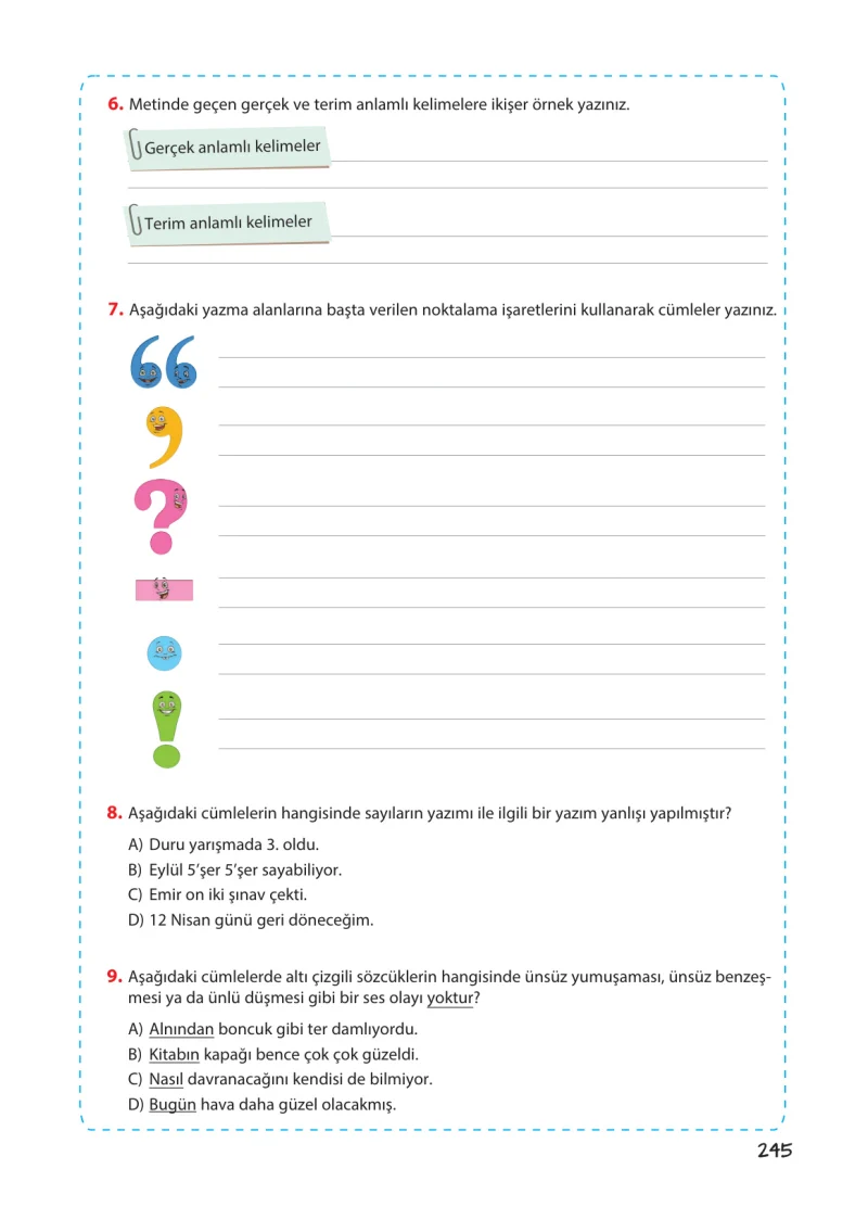 5. Sınıf Türkçe Ders Kitabı Cevapları Koza Yayınları Sayfa 245