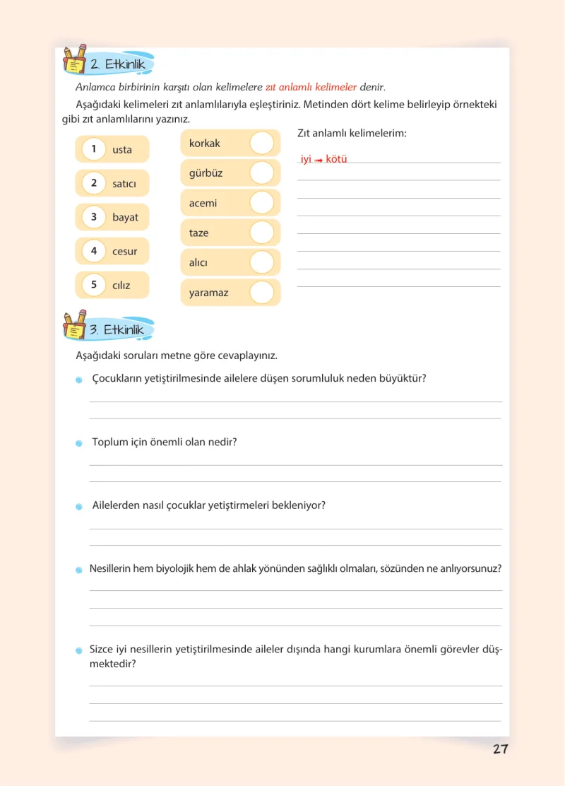 5. Sınıf Türkçe Ders Kitabı Cevapları Koza Yayınları Sayfa 27