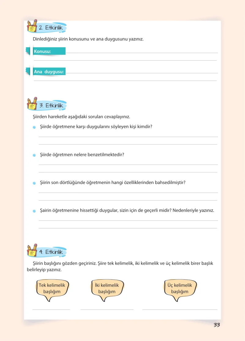 5. Sınıf Türkçe Ders Kitabı Cevapları Koza Yayınları Sayfa 33