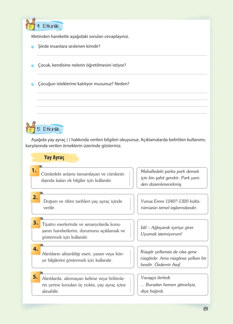 5. Sınıf Türkçe Ders Kitabı Cevapları Koza Yayınları Sayfa 81