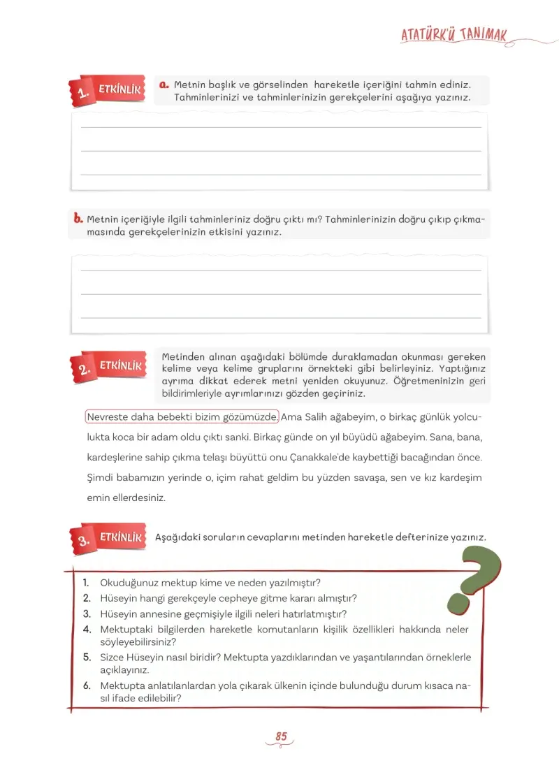 5. Sınıf Türkçe Ders Kitabı Cevapları Meb Yayınları 1 Sayfa 85