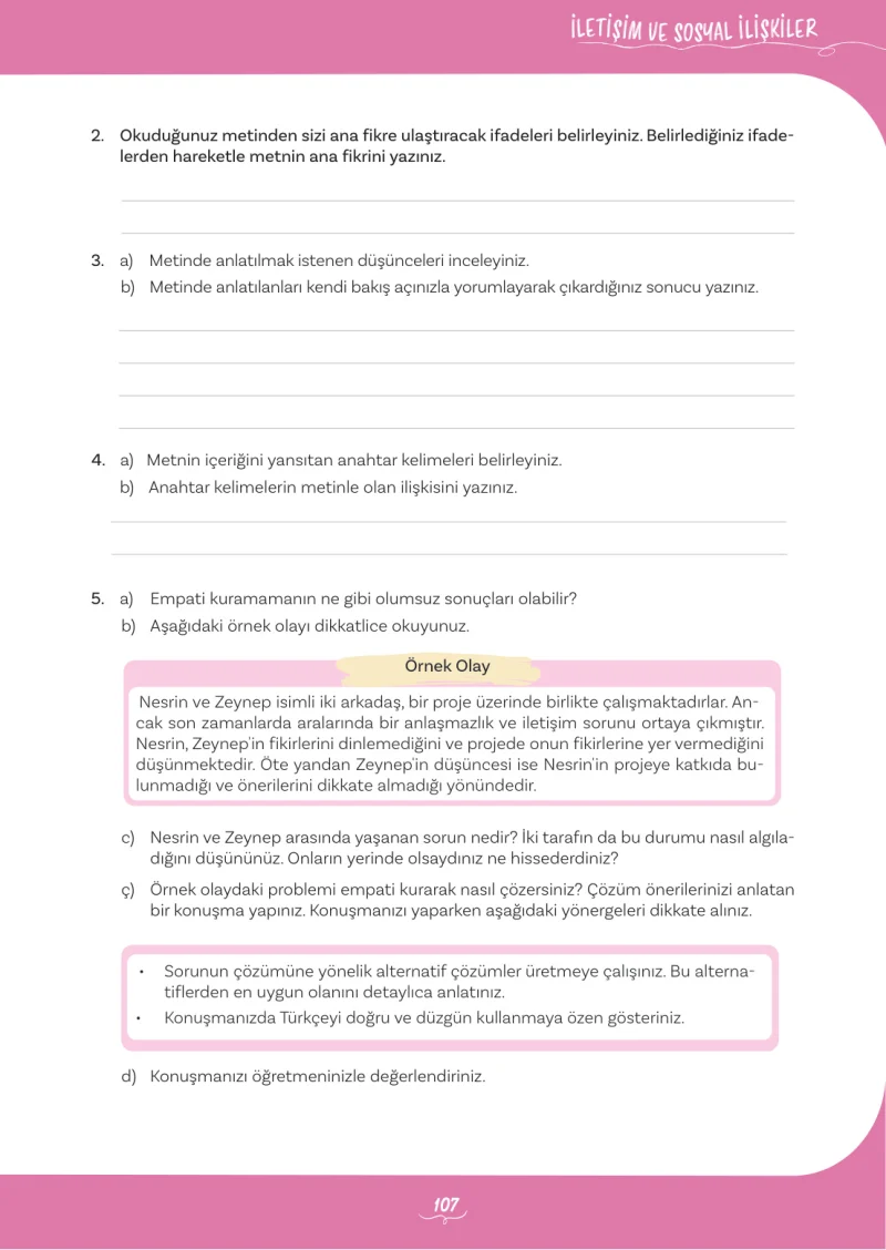 5. Sınıf Türkçe Ders Kitabı Cevapları Meb Yayınları 2. Kitap Sayfa 107