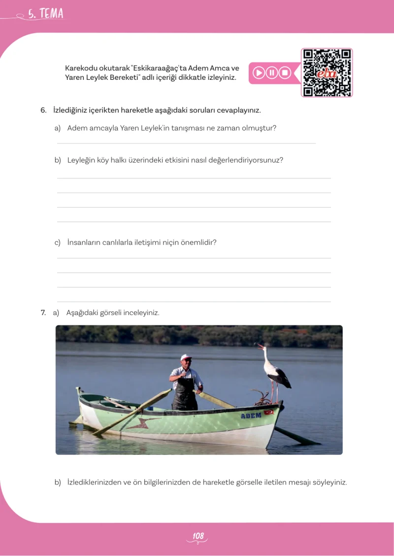 5. Sınıf Türkçe Ders Kitabı Cevapları Meb Yayınları 2. Kitap Sayfa 108