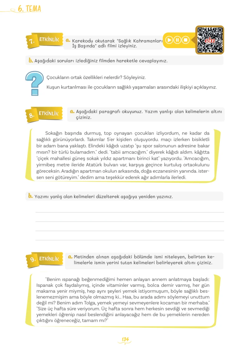 5. Sınıf Türkçe Ders Kitabı Cevapları Meb Yayınları 2. Kitap Sayfa 134