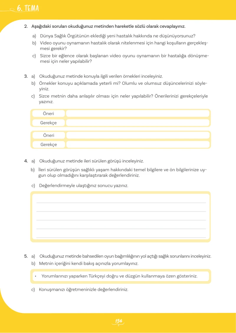 5. Sınıf Türkçe Ders Kitabı Cevapları Meb Yayınları 2. Kitap Sayfa 154