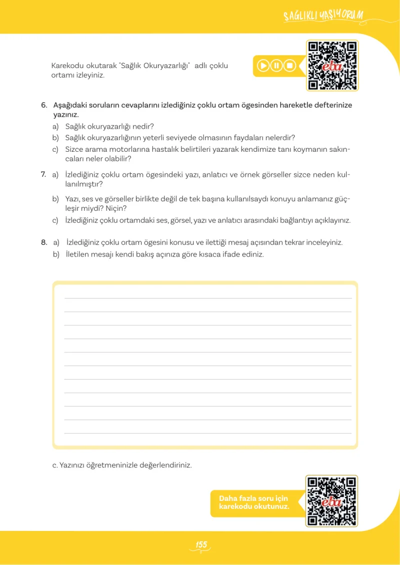 5. Sınıf Türkçe Ders Kitabı Cevapları Meb Yayınları 2. Kitap Sayfa 155