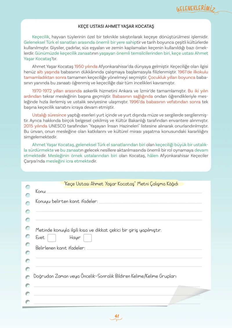 5. Sınıf Türkçe Ders Kitabı Cevapları Meb Yayınları 2. Kitap Sayfa 41