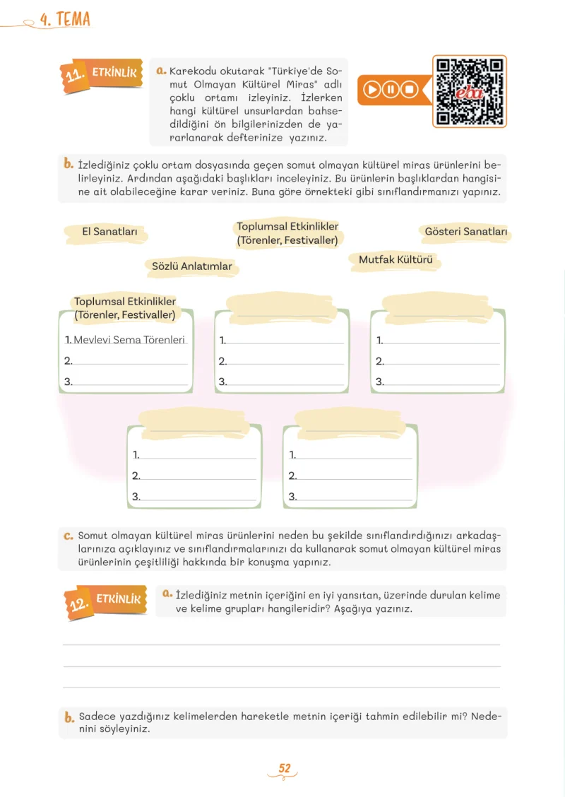 5. Sınıf Türkçe Ders Kitabı Cevapları Meb Yayınları 2. Kitap Sayfa 52