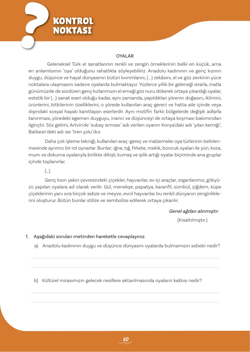 5. Sınıf Türkçe Ders Kitabı Cevapları Meb Yayınları 2. Kitap Sayfa 60