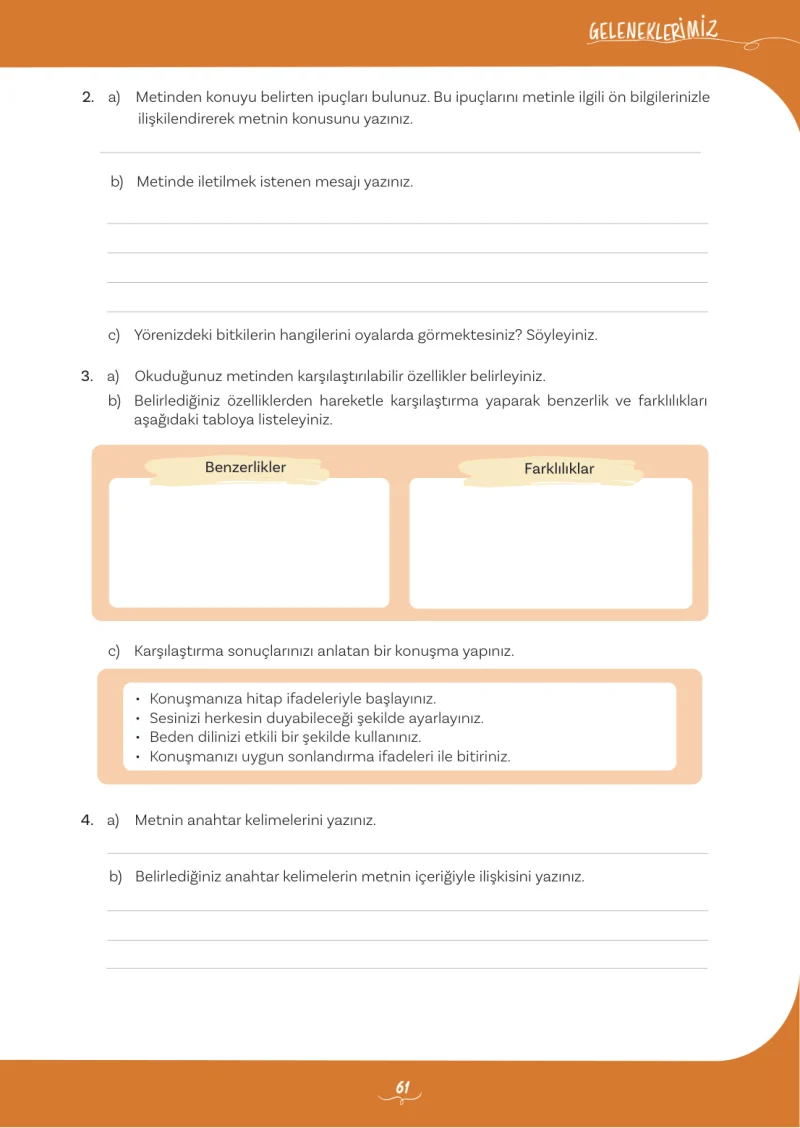 5. Sınıf Türkçe Ders Kitabı Cevapları Meb Yayınları 2. Kitap Sayfa 61