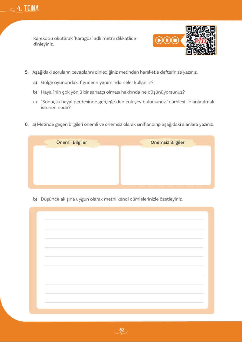 5. Sınıf Türkçe Ders Kitabı Cevapları Meb Yayınları 2. Kitap Sayfa 62