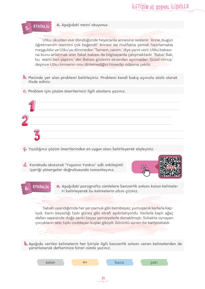 5. Sınıf Türkçe Ders Kitabı Cevapları Meb Yayınları 2. Kitap Sayfa 71