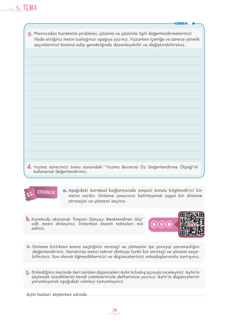 5. Sınıf Türkçe Ders Kitabı Cevapları Meb Yayınları 2. Kitap Sayfa 74