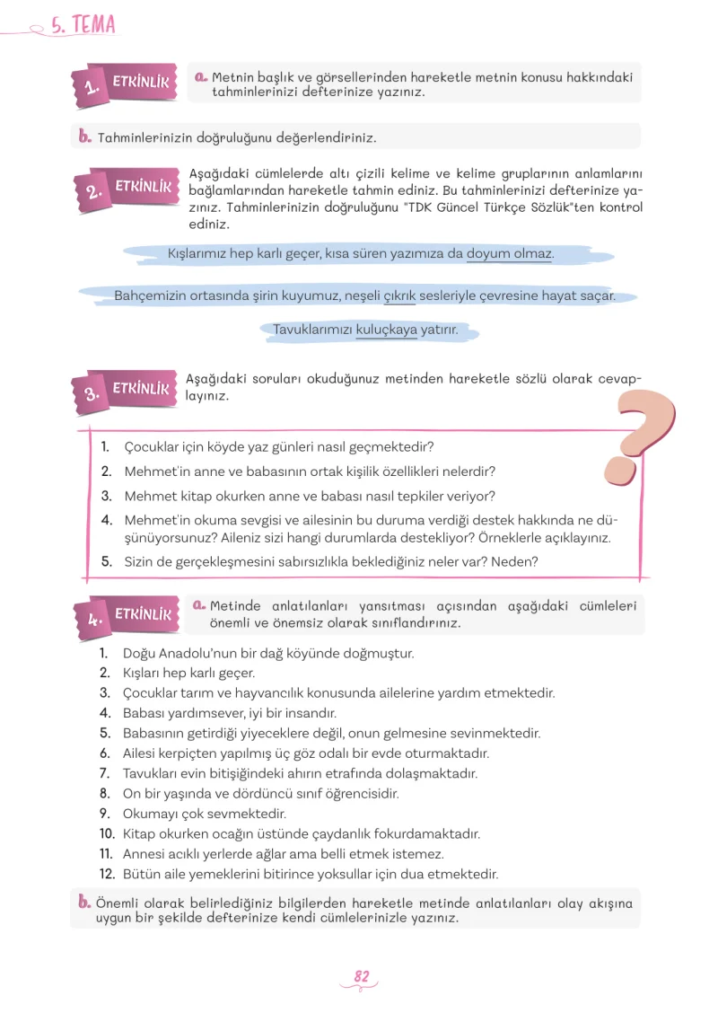 5. Sınıf Türkçe Ders Kitabı Cevapları Meb Yayınları 2. Kitap Sayfa 82