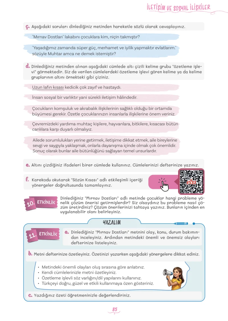5. Sınıf Türkçe Ders Kitabı Cevapları Meb Yayınları 2. Kitap Sayfa 85
