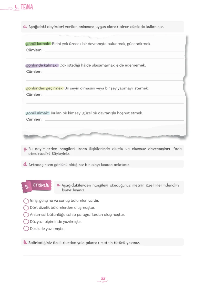 5. Sınıf Türkçe Ders Kitabı Cevapları Meb Yayınları 2. Kitap Sayfa 88
