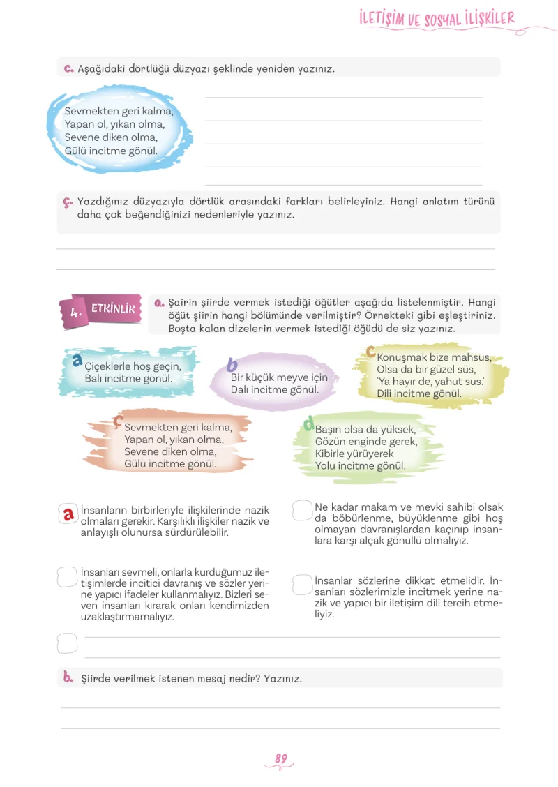 5. Sınıf Türkçe Ders Kitabı Cevapları Meb Yayınları 2. Kitap Sayfa 89