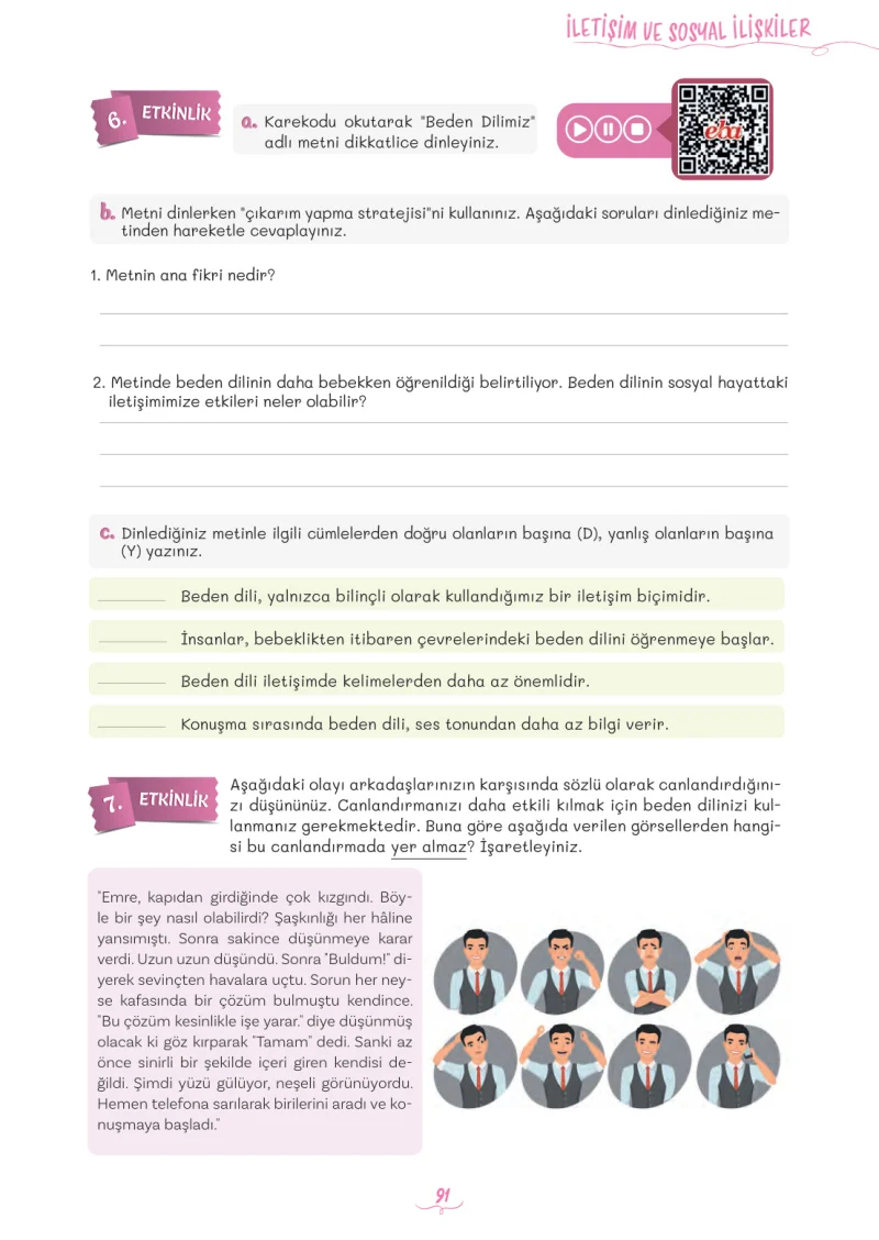5. Sınıf Türkçe Ders Kitabı Cevapları Meb Yayınları 2. Kitap Sayfa 91
