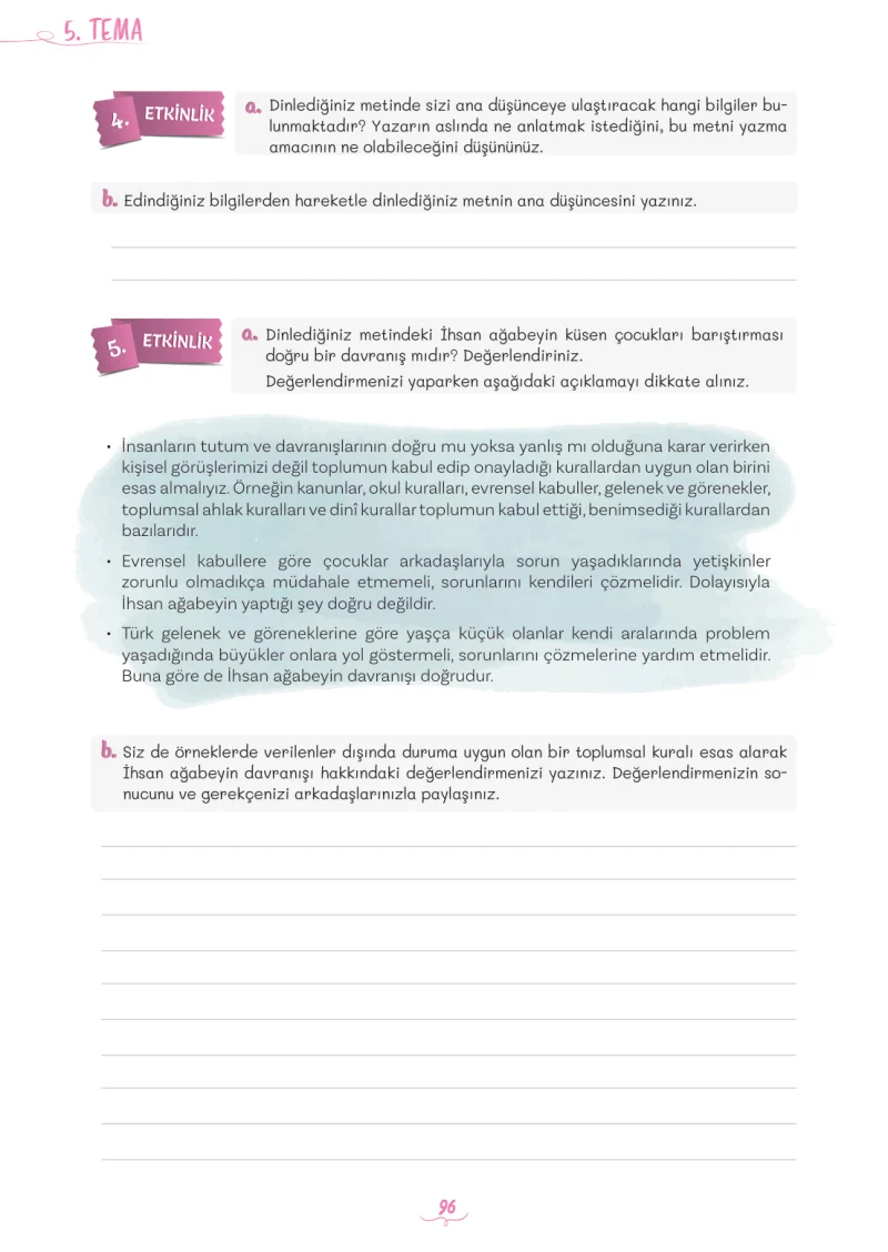 5. Sınıf Türkçe Ders Kitabı Cevapları Meb Yayınları 2. Kitap Sayfa 96