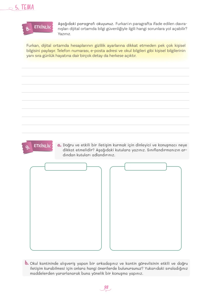 5. Sınıf Türkçe Ders Kitabı Cevapları Meb Yayınları 2. Kitap Sayfa 98