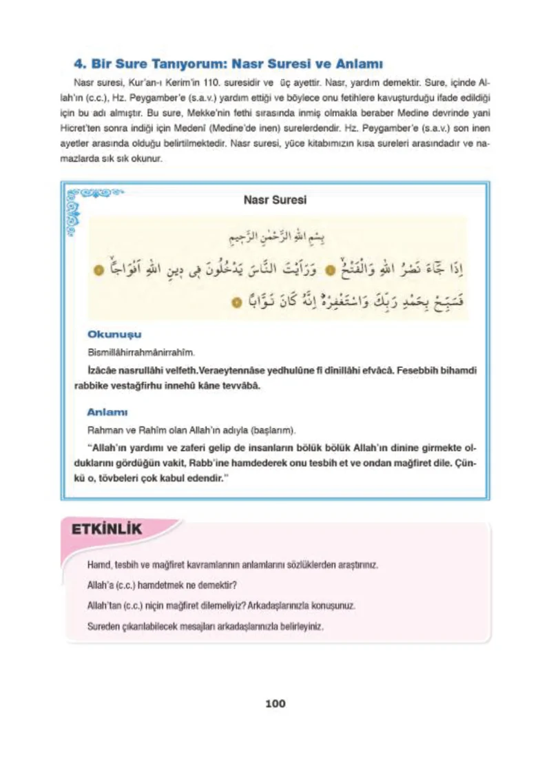 6. Sınıf Din Kültürü ve Ahlak Bilgisi Ders Kitabı Cevapları Doğa Yayınları Sayfa 100