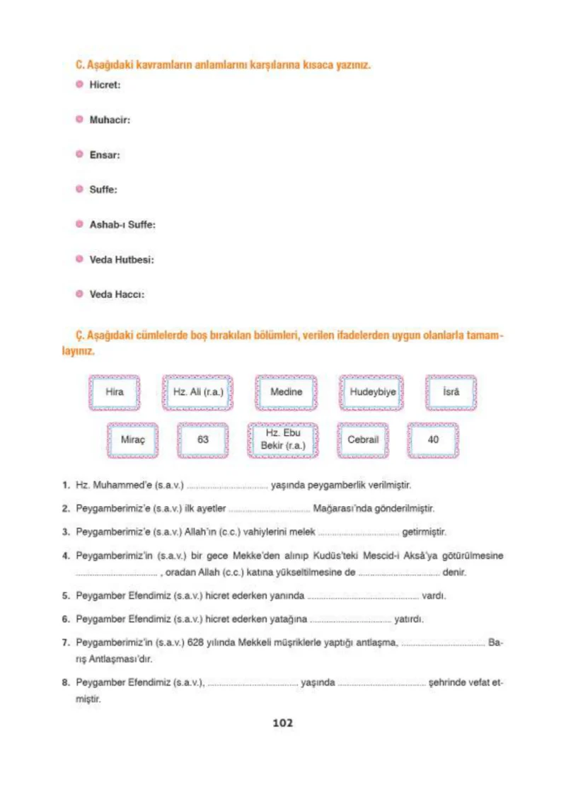 6. Sınıf Din Kültürü ve Ahlak Bilgisi Ders Kitabı Cevapları Doğa Yayınları Sayfa 102