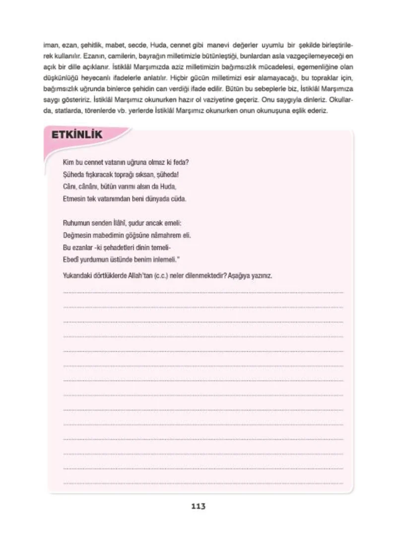 6. Sınıf Din Kültürü ve Ahlak Bilgisi Ders Kitabı Cevapları Doğa Yayınları Sayfa 113
