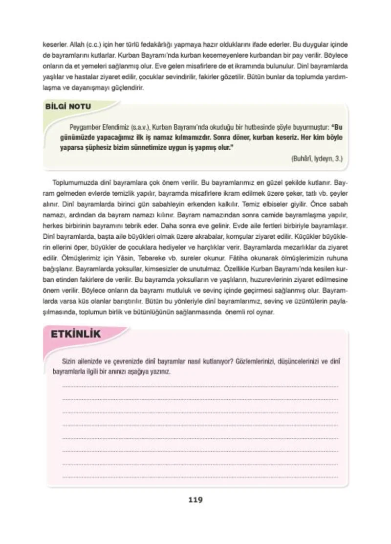 6. Sınıf Din Kültürü ve Ahlak Bilgisi Ders Kitabı Cevapları Doğa Yayınları Sayfa 119