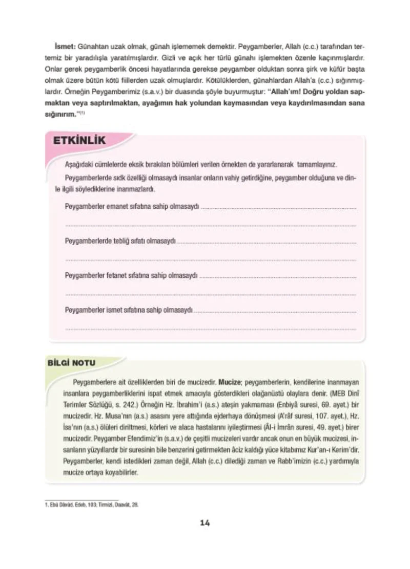 6. Sınıf Din Kültürü ve Ahlak Bilgisi Ders Kitabı Cevapları Doğa Yayınları Sayfa 14