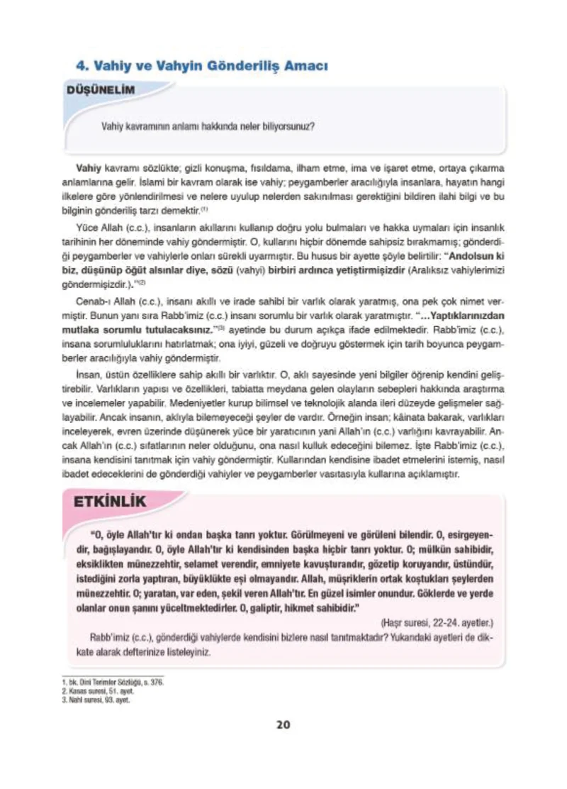 6. Sınıf Din Kültürü ve Ahlak Bilgisi Ders Kitabı Cevapları Doğa Yayınları Sayfa 20