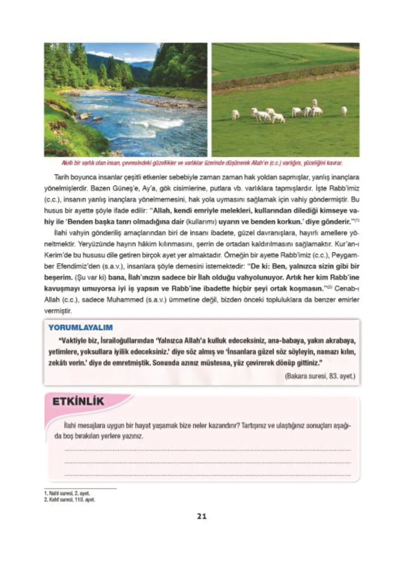 6. Sınıf Din Kültürü ve Ahlak Bilgisi Ders Kitabı Cevapları Doğa Yayınları Sayfa 21