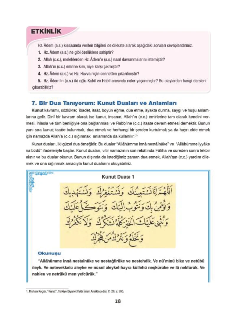 6. Sınıf Din Kültürü ve Ahlak Bilgisi Ders Kitabı Cevapları Doğa Yayınları Sayfa 28