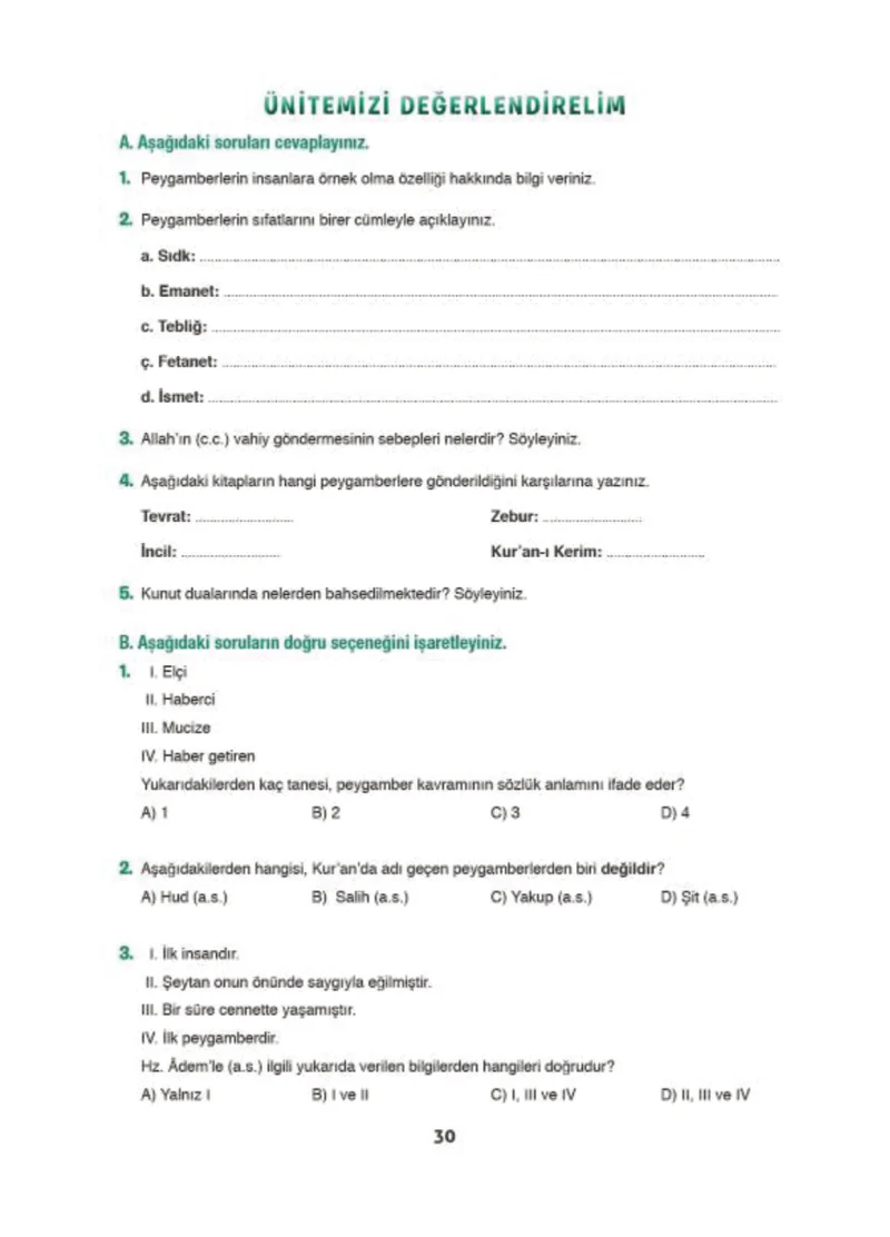 6. Sınıf Din Kültürü ve Ahlak Bilgisi Ders Kitabı Cevapları Doğa Yayınları Sayfa 30