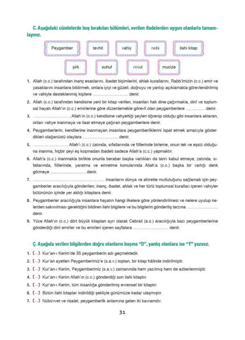 6. Sınıf Din Kültürü ve Ahlak Bilgisi Ders Kitabı Cevapları Doğa Yayınları Sayfa 31