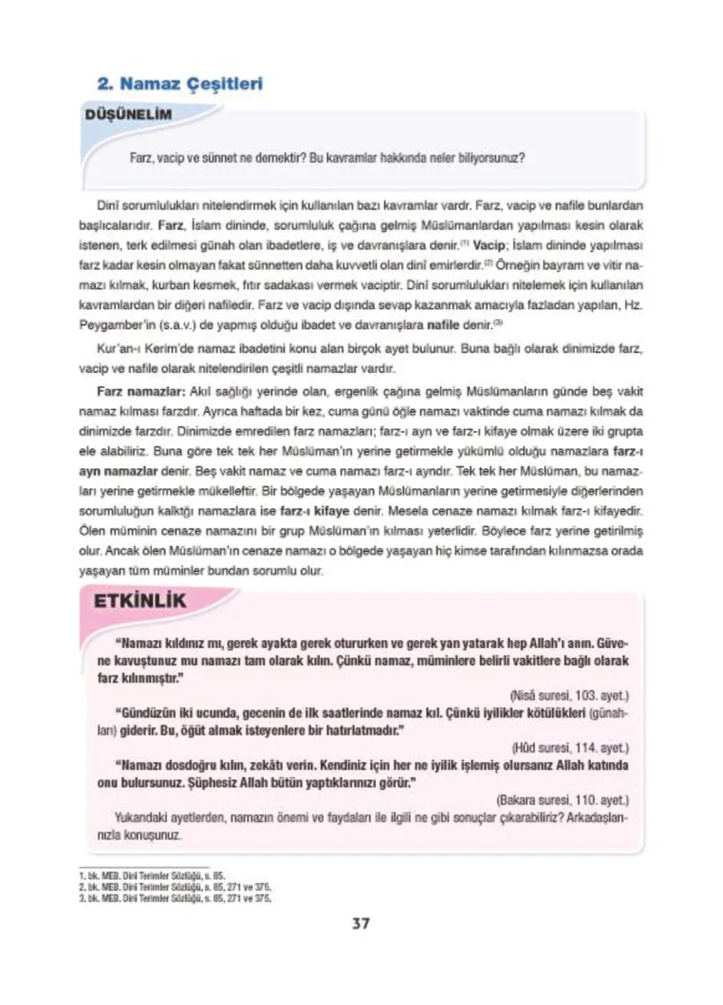 6. Sınıf Din Kültürü ve Ahlak Bilgisi Ders Kitabı Cevapları Doğa Yayınları Sayfa 37